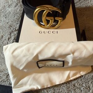 Gucci Black Belt with Gold GG Buckle
